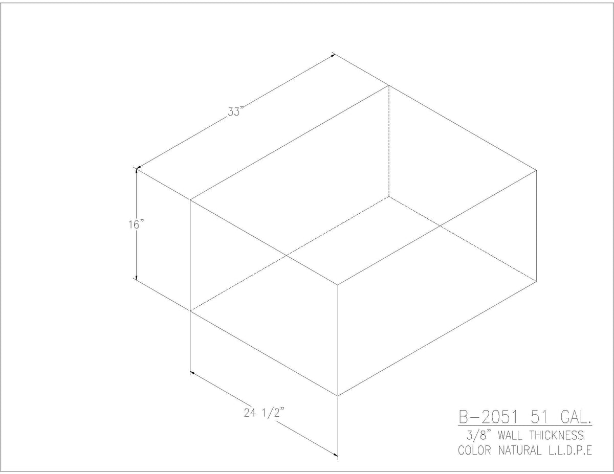 Trionic B-2051 51 gallon blank water/holding tank drawing, 33 x 24.5 x 16 in