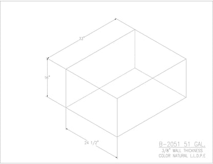 Trionic B-2051 51 gallon blank water/holding tank drawing, 33 x 24.5 x 16 in