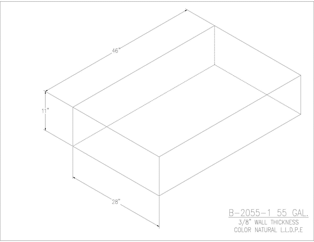 Trionic B-2055-1 55 gallon blank water/holding tank drawing, 46 x 28 x 11 in