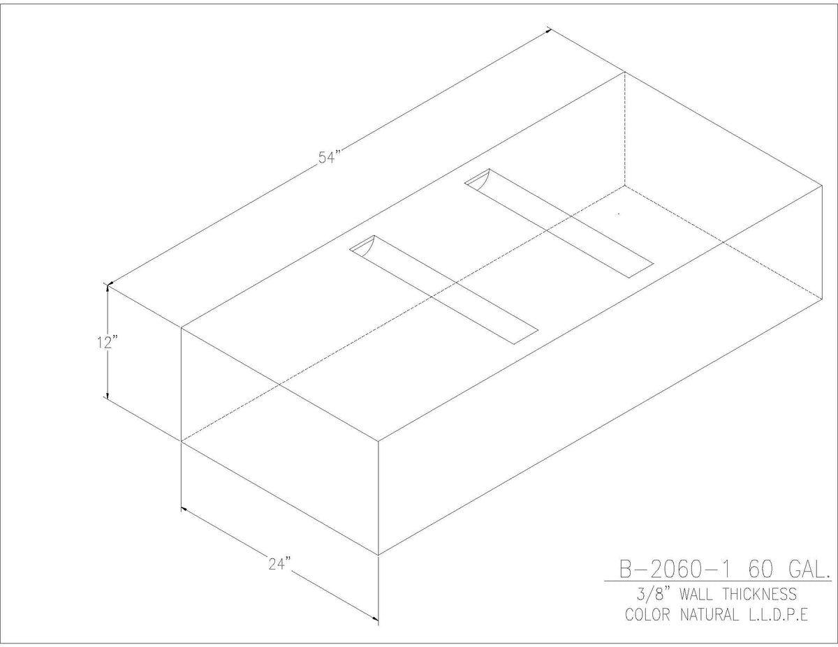 Trionic B-2060-1 60 gallon blank water/holding tank drawing, 54 x 24 x 12 in