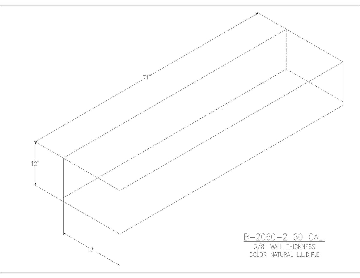 Trionic B-2060-2 60 gallon blank water/holding tank drawing, 71 x 18 x 12 in