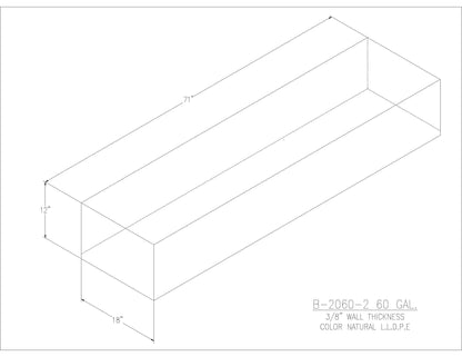 Trionic B-2060-2 60 gallon blank water/holding tank drawing, 71 x 18 x 12 in