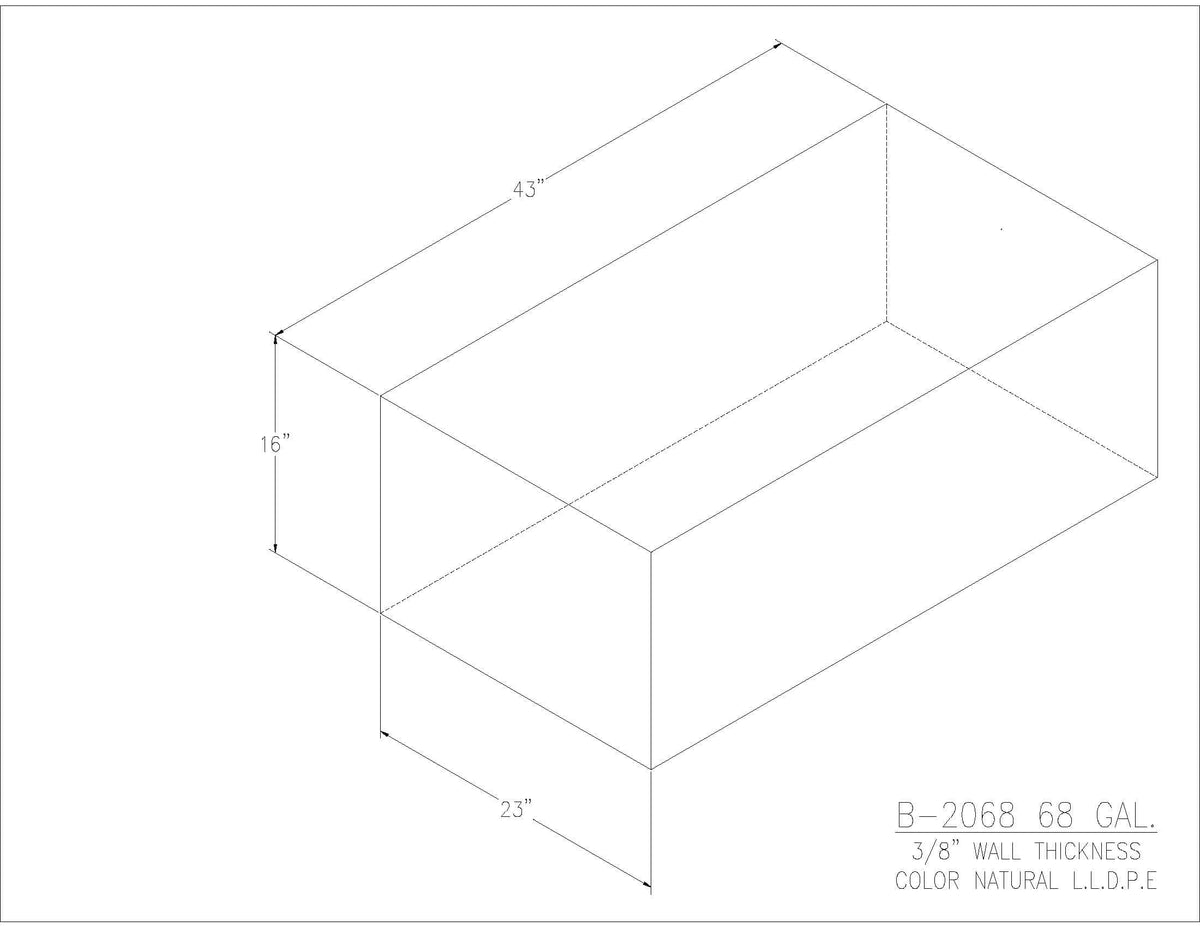 Trionic B-2068 68 gallon blank water/holding tank drawing, 43 x 23 x 16 in