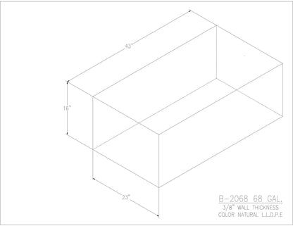 Trionic B-2068 68 gallon blank water/holding tank drawing, 43 x 23 x 16 in
