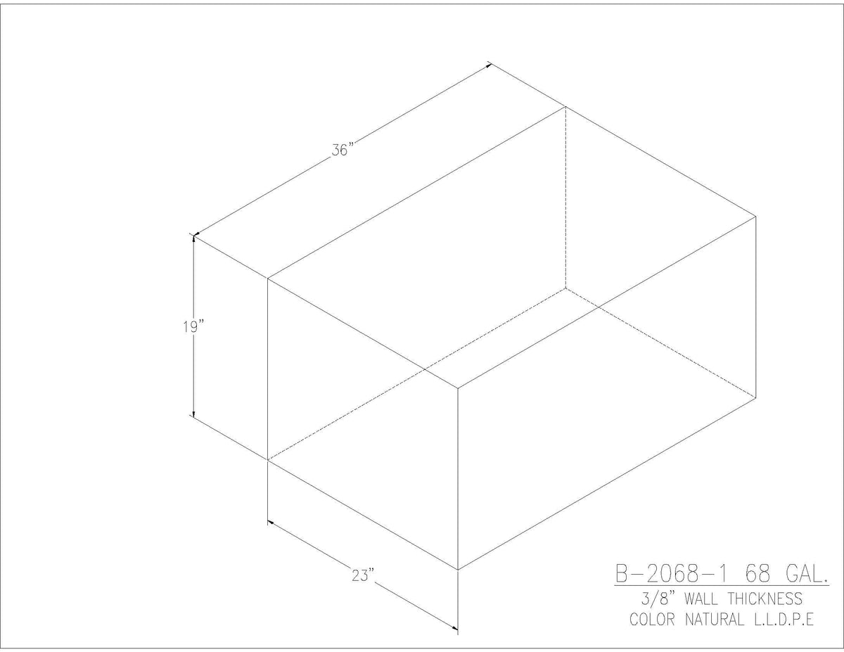 Trionic B-2068-1 68 gallon blank water/holding tank drawing, 36 x 23 x 19 in