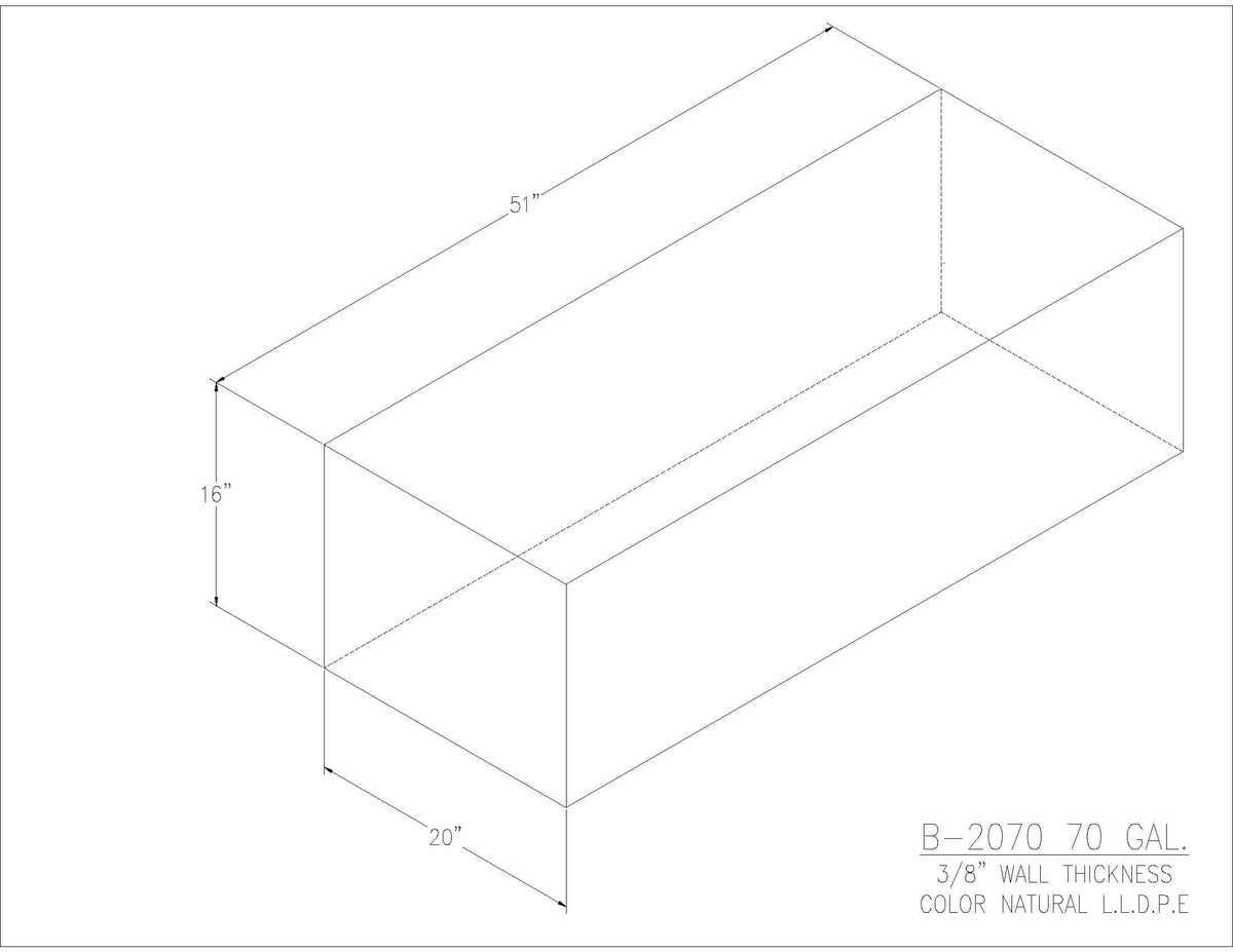 Trionic B-2070 70 gallon blank water/holding tank drawing, 51 x 20 x 16 in