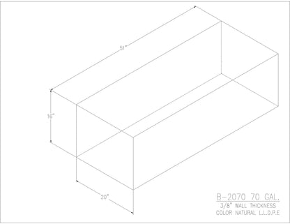 Trionic B-2070 70 gallon blank water/holding tank drawing, 51 x 20 x 16 in