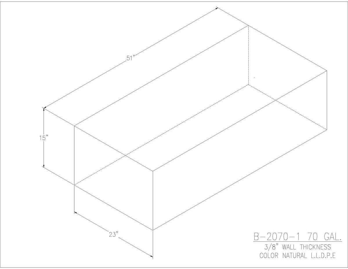 Trionic B-2070-1 70 gallon blank water/holding tank drawing, 51 x 23 x 15 in