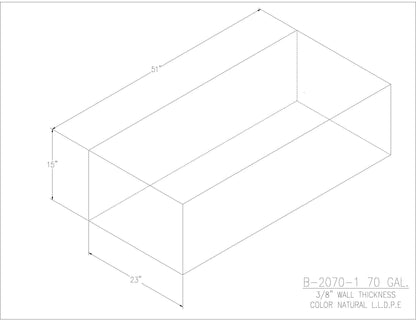Trionic B-2070-1 70 gallon blank water/holding tank drawing, 51 x 23 x 15 in