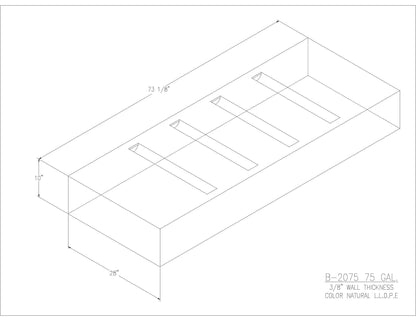 Trionic B-2075 75 gallon blank water/holding tank drawing, 73.125 x 28 x 10 in