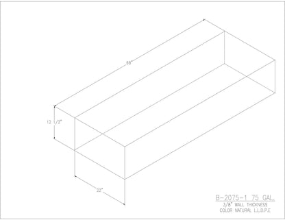 Trionic B-2075-1 75 gallon blank water/holding tank drawing, 66 x 22 x 12.5 in
