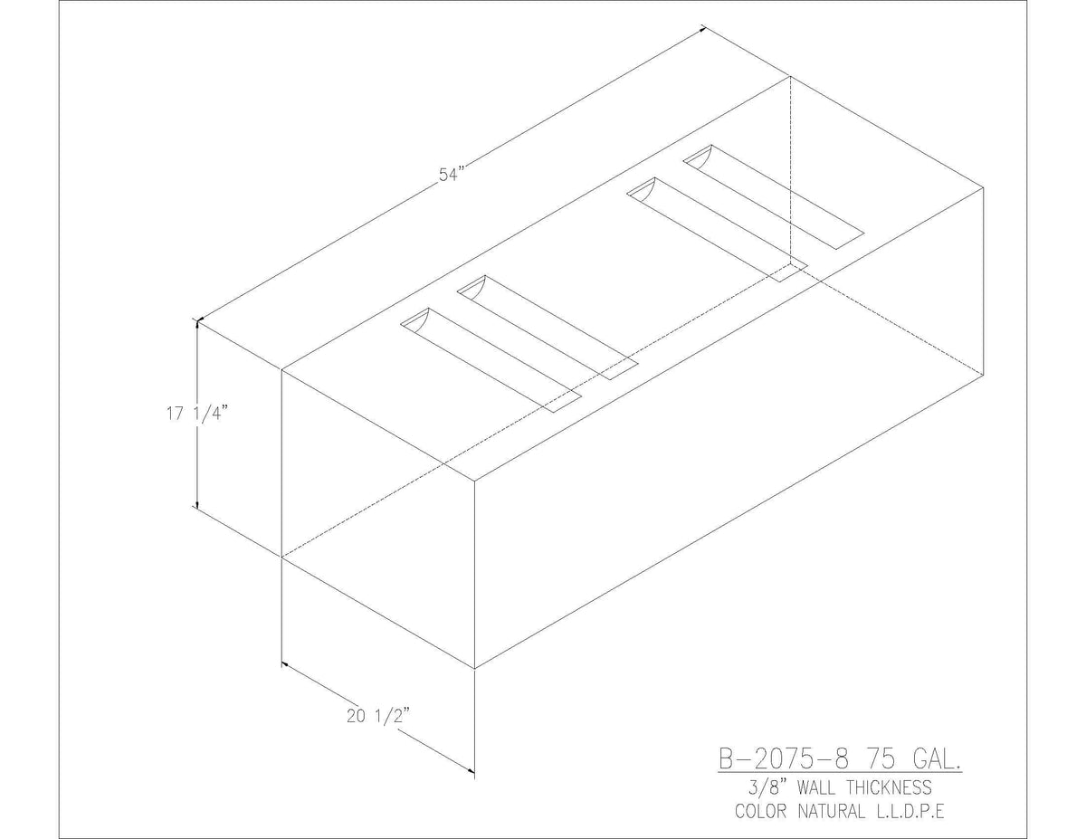 Trionic B-2075-8 75 gallon blank water/holding tank drawing, 54 x 20.5 x 17.25 in