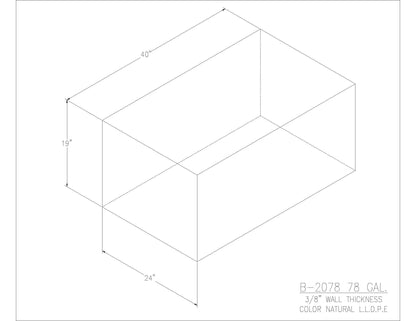Trionic B-2078 78 gallon blank water/holding tank drawing, 40 x 24 x 19 in