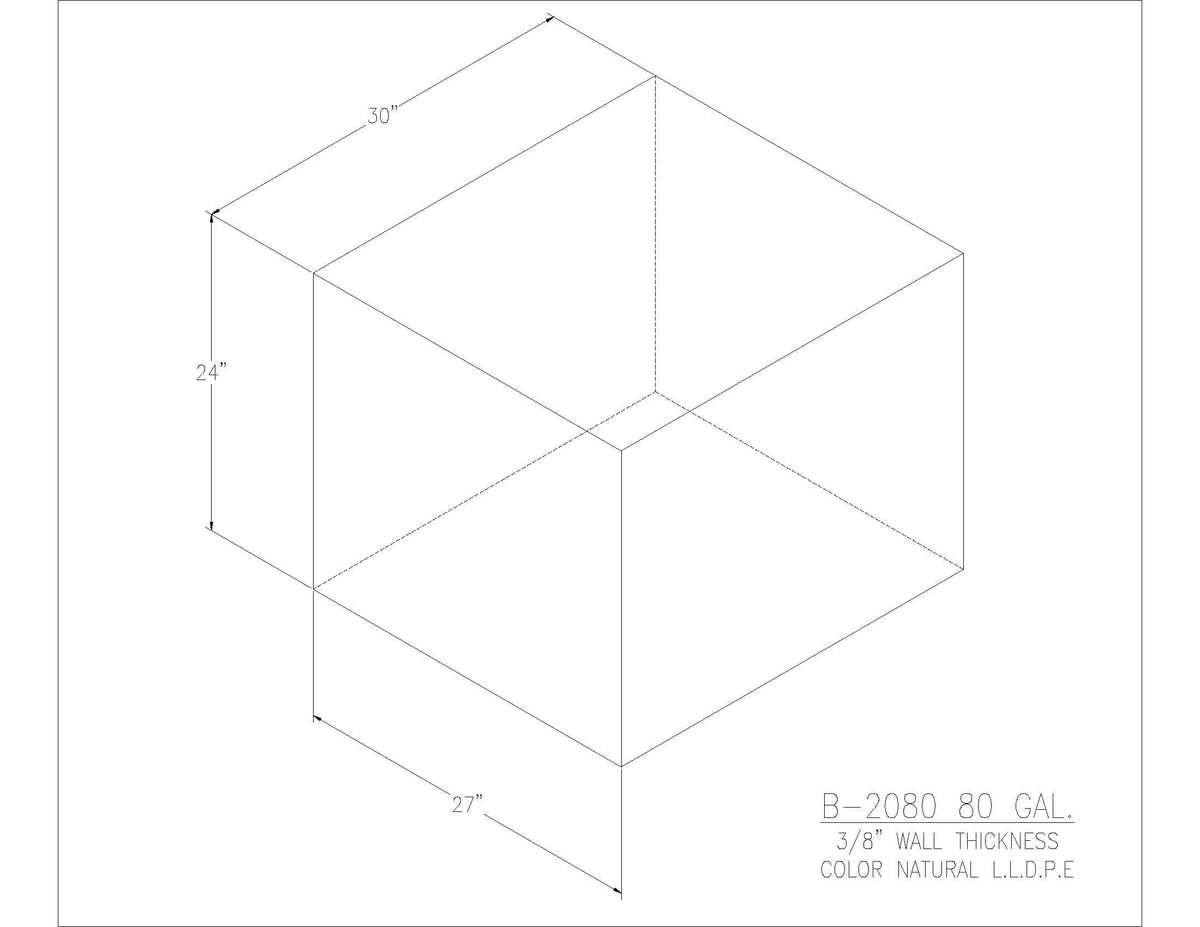 Trionic B-2080 80 gallon blank water/holding tank drawing, 30 x 27 x 24 in