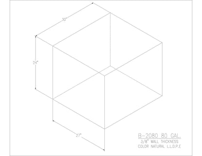 Trionic B-2080 80 gallon blank water/holding tank drawing, 30 x 27 x 24 in