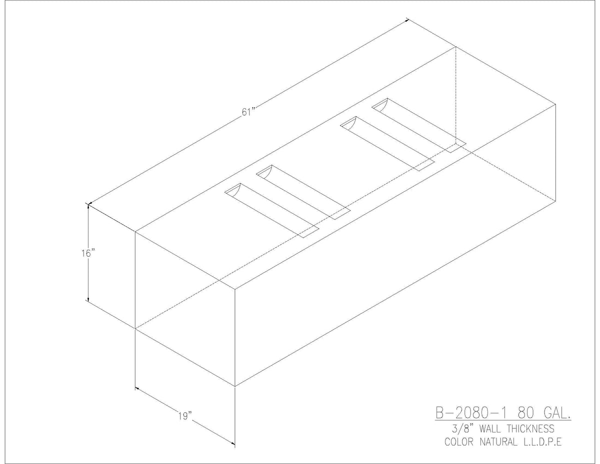 Trionic B-2080-1 80 gallon blank water/holding tank drawing, 61 x 19 x 16 in