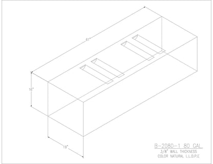 Trionic B-2080-1 80 gallon blank water/holding tank drawing, 61 x 19 x 16 in