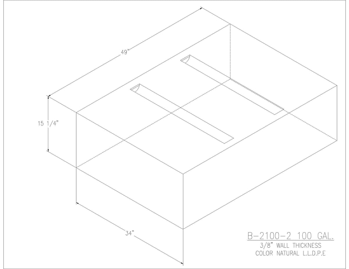 Trionic B-2100-2 100 gallon blank water/holding tank drawing, 49 x 34 x 15.25 in