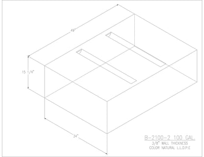 Trionic B-2100-2 100 gallon blank water/holding tank drawing, 49 x 34 x 15.25 in