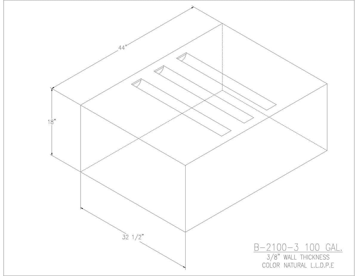 Trionic B-2100-3 100 gallon blank water/holding tank drawing, 44 x 32.5 x 18 in