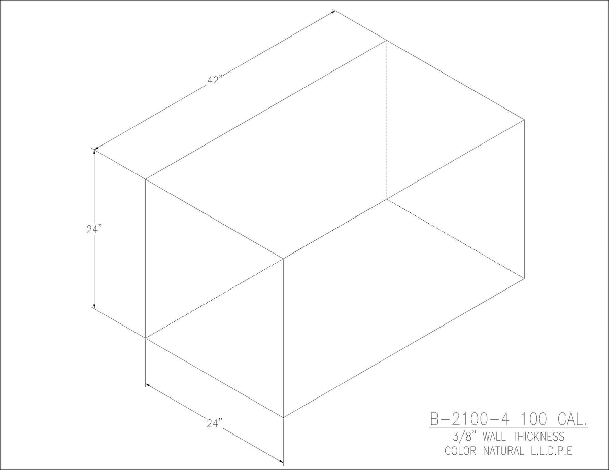 Trionic B-2100-4 100 gallon blank water/holding tank drawing, 42 x 24 x 24 in