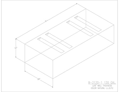 Trionic B-2120-1 120 gallon blank water/holding tank drawing, 61 x 28 x 16 in