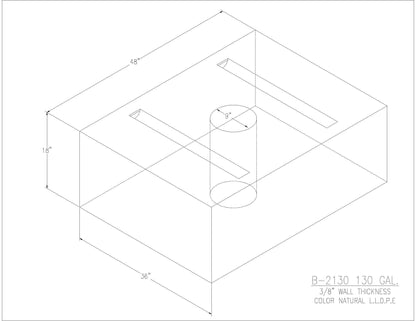 Trionic B-2130 130 gallon blank water/holding tank drawing, 48 x 36 x 18 in