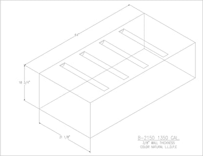 Trionic B-2150 150 gallon blank water/holding tank drawing, 64 x 31.125 x 18.75 in