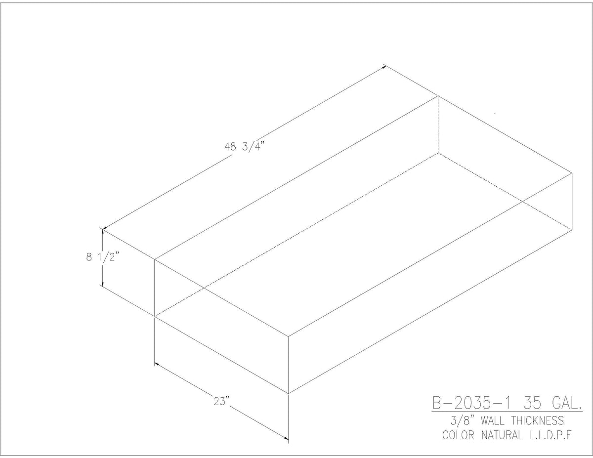 Trionic B-2035-1 35 gallon blank water/holding tank drawing, 48.75 x 23 x 8.5 in