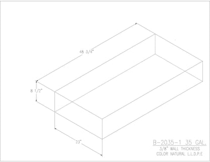 Trionic B-2035-1 35 gallon blank water/holding tank drawing, 48.75 x 23 x 8.5 in
