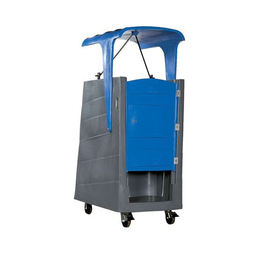 PolyJohn PolyLift High-Rise Portable Restroom with Roof - three-quarter view