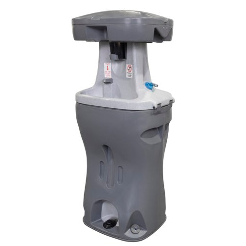 PolyJohn Bravo Heated 2-Station Portable Hand Wash Station - three-quarter left view