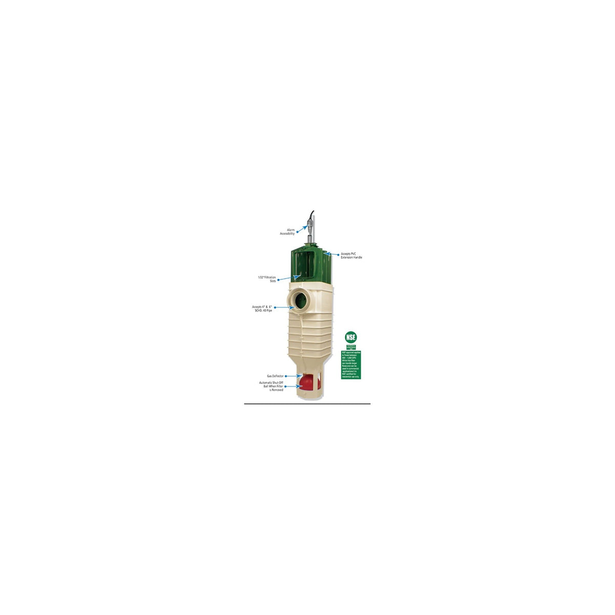 Polylok PL-625 effluent filter cartridge with labelled features