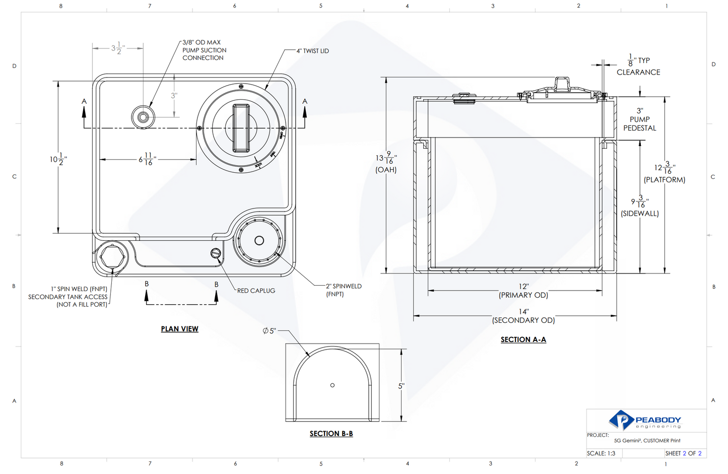 5 Gallon Peabody Engineering Gemini Square Dual Containment Tank 1.9 SG (MPN: 01-31924)