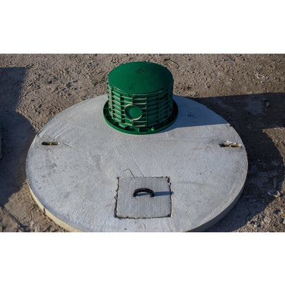 Green riser installed on a Texas Precast round concrete tank lid